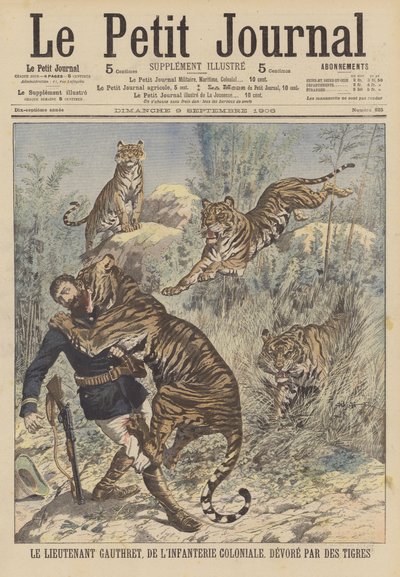 Løytnant Gauthret fra det franske koloniale infanteriet som ble slukt av tigre i Annam av French School
