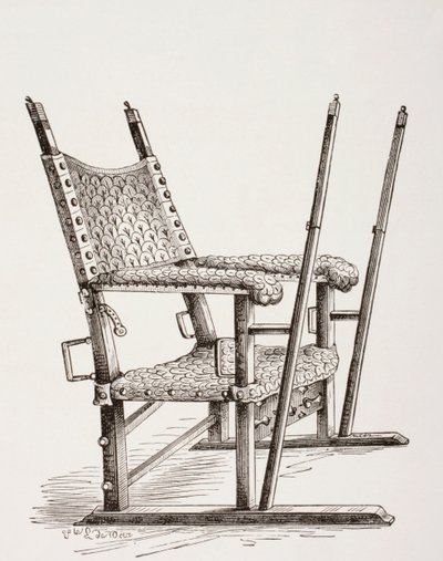 Søppelstol brukt av Carlos I fra Spania, fra Les Arts au Moyen Age, utgitt 1873 av French School