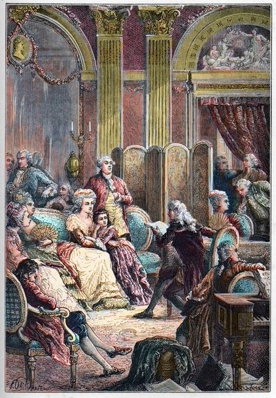Litterary Salon - Reading of “” Paul and Virginie”” by Jacques-Henri Bernardin of Saint-Pierre (Saint Pierre) in the salons of Madame Necker in Paris - alongside Mme Necker her husband Jacques Necker and her daughter Germaine, later, Mme de Stael - Lecture av French School
