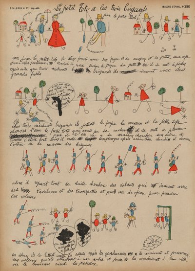 Lille Toto og de tre røverne (farget gravering) av French School