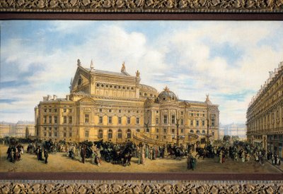 Paris-operaen bygget av Charles Garnier, utsikt fra Rue Auber (olje på lerret) av French School