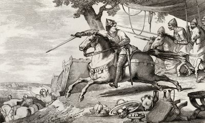 Lothair (941-86) leder hæren sin inn i kamp, fra 