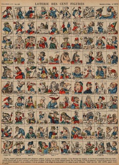 Lotteri på hundre figurer (farget gravering) av French School