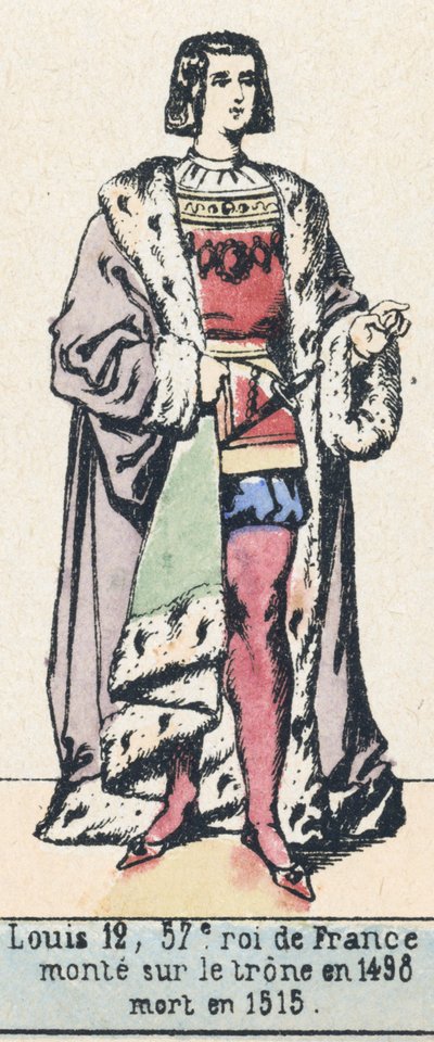 Ludvig 12, 57. konge av Frankrike, besteg tronen i 1498, døde i 1515 (farget gravering) av French School