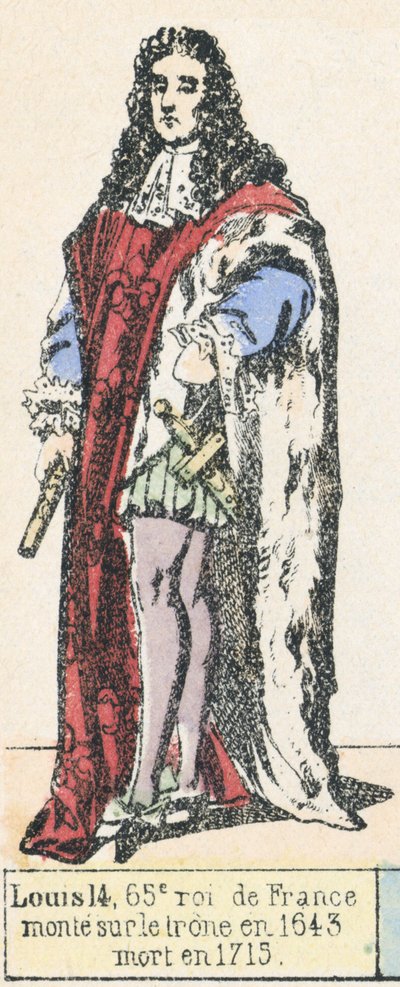 Louis 14, 65. konge av Frankrike, besteg tronen i 1643, døde i 1715 (farget gravering) av French School
