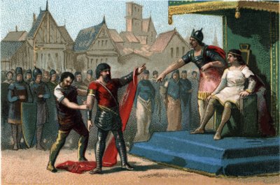 Louis 1er dit Le Debonnaire (814-840) was degrade and stripped by his sons of his imperials. Chromolithography around 1890. av French School