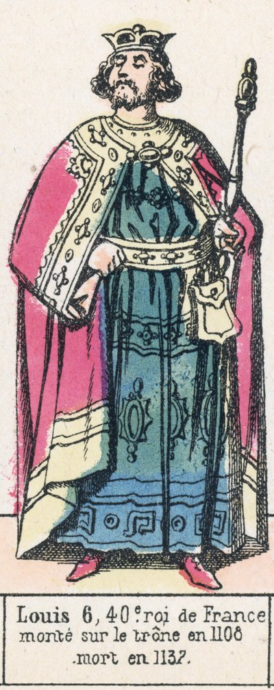 Ludvig 6, 40. konge av Frankrike, besteg tronen i 1108, døde i 1137 (farget gravering) av French School