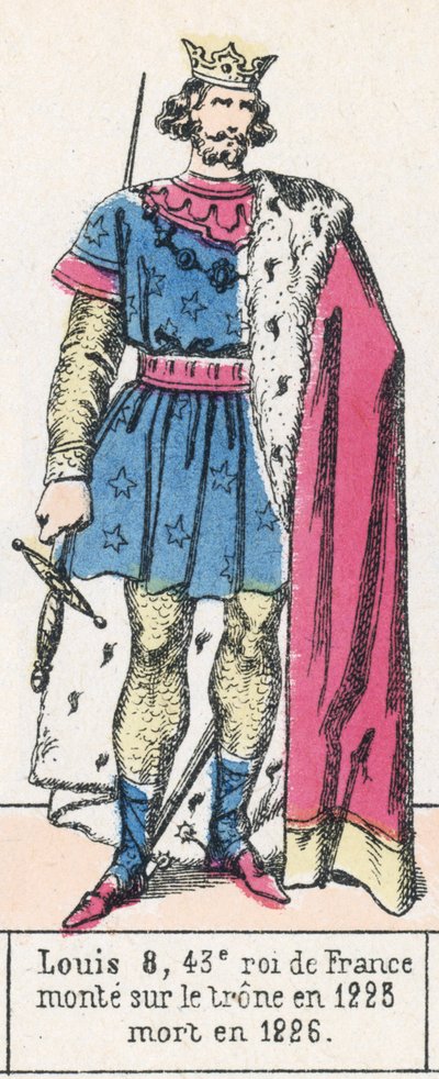 Ludvig 8, 43. konge av Frankrike, besteg tronen i 1223, døde i 1226 (farget gravering) av French School