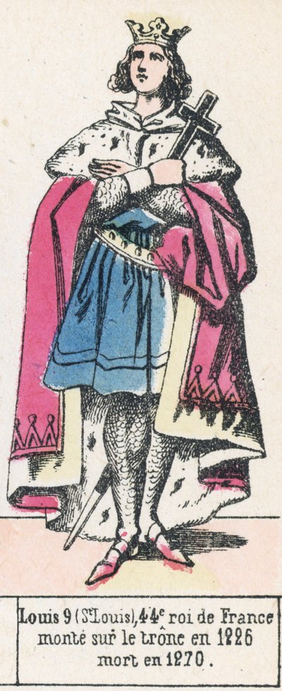 Louis 9 (St Louis), 44. konge av Frankrike, besteg tronen i 1226, døde i 1270 (farget gravering) av French School