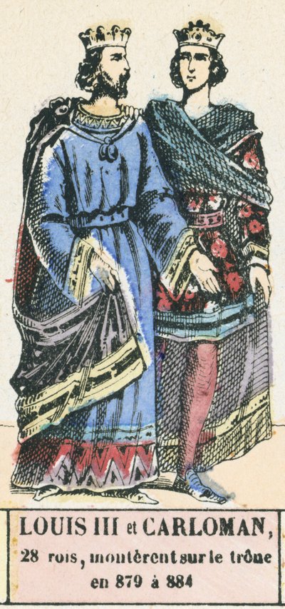 Louis III og Carloman, 28 konger, besteg tronen i 879 til 884 (farget gravering) av French School
