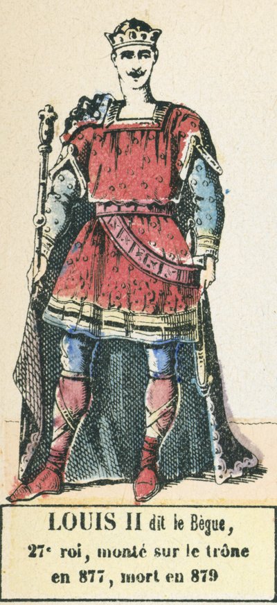 Louis II dit le Begue, 27. konge, besteg tronen i 877, døde i 879 (farget gravering) av French School
