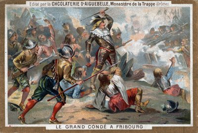 Louis II av Bourbon, Prince of Conde (Bourbon-Conde), kjent som Le Grand Conde, i slaget ved Fribourg i 1644. Kromolitografi av 1800-tallet. av French School