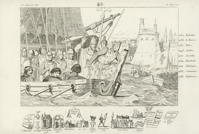 Louis IX av Frankrike ledet angrepet på Damietta, Egypt, 7. korstog, 1249 av French School