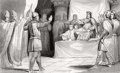 Louis I (778-840) den fromme ved hoffet, fra 'Histoire de France' av Colart, utgitt ca. 1840 av French School