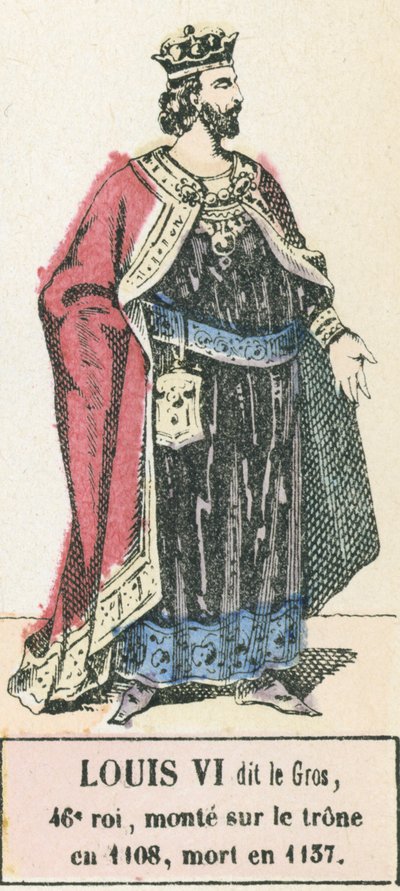 Louis VI dit le Gros, 46. konge, besteg tronen i 1108, døde i 1137 (farget gravering) av French School