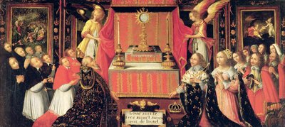 Ludvig XIII (1601-43) Anne av Østerrike (1601-66) Infanta av Spania og Gaston de France (1608-60) hertug av Orleans før det hellige sakrament av French School