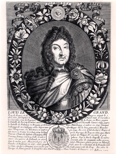 Ludvig XIV (1638-1715) konge av Frankrike, ca. 1680 (gravering) (s/hvitt foto) av French School