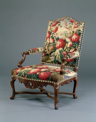 Louis XIV Fauteuil, ca. 1710 (utskåret valnøtt og billedvev) (se også 220169) av French School