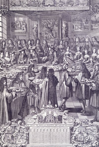 Louis XIV, hans folks kjærlighet og glede, gravering fra Almanacco av French School