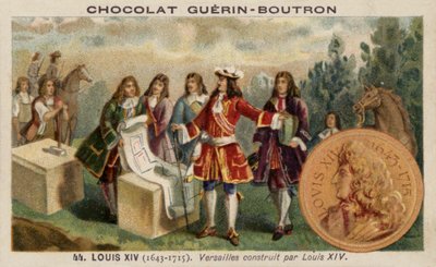 Louis XIV av Frankrike som fører tilsyn med byggingen av Versailles-palasset (chromolitho) av French School
