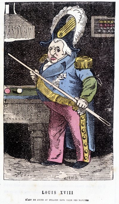 Louis XVIII spiller biljard - i "" Histoire de France Tintamarresque"" av Touchatout av French School