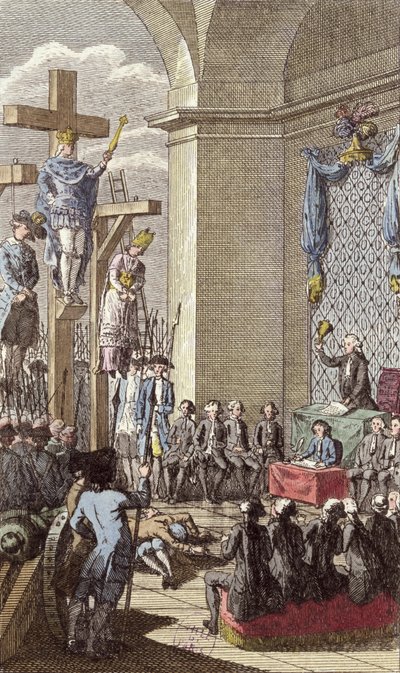 Ludvig XVI (1754-93) under rettssaken hans, korsfestet mellom adelen og presteskapet, ca. 1792 av French School
