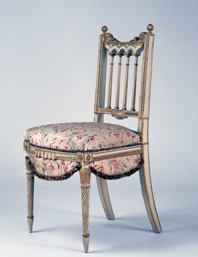 Louis XVI-stil Second Empire (Napoleon III) forgylt tre og Lyon silkestol, 2. halvdel av 1800-tallet, Frankrike av French School