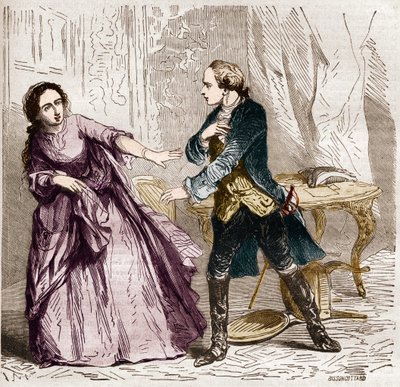 Louis XV King of France (1710 -1774) with the Countess (Madame) of Ventimiglia (1712-1741) his mistress. In “The history of prostitution and debauche among all the peoples of the world from antiquity to the present day” by Dr. Th. -F. Debray. 1879. av French School