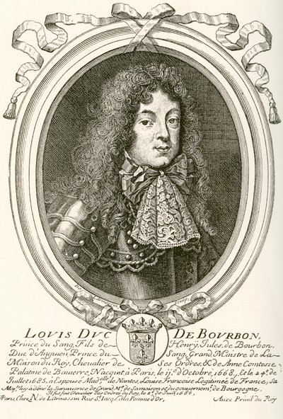 Louis de Bourbon, Prince of Condé, 1668 - 1710. Prins av blodet ved det franske hoffet til Ludvig XIV. Fra Les Heures Libres utgitt 1908. av French School