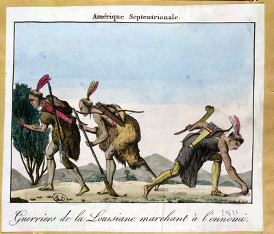 Louisiana-indianere som sporer fienden sin, ca. 1811 av French School