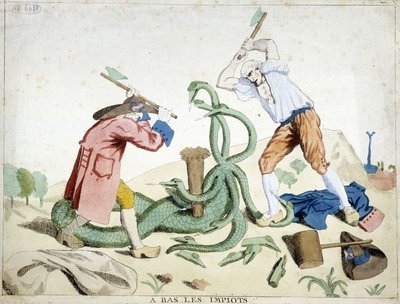 Lave skatter: Den tredje staten beseirer skatten - "Hydra de lerne" - en revolusjonerende tegneserie, rundt 1789 av French School