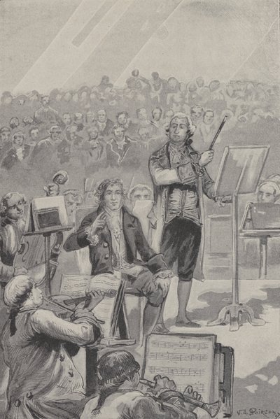 Ludwig van Beethoven dirigerer et orkester til tross for hans døvhet (gravering) av French School