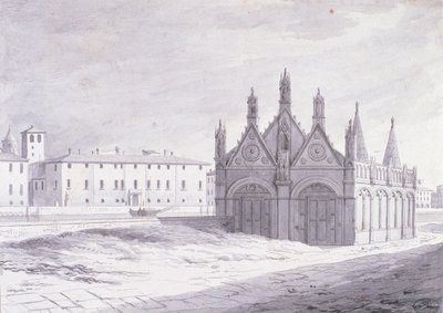Lungarno, Santa Maria della Spina, Pisa (penn og blekk på papir) av French School