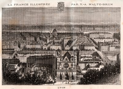 Lyon - gravering i "La France illustrée: geografi, historie, statistisk administrasjon" av V.A. Malt-Brown. 1884 av French School