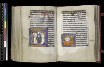 MS 300 f202v-203r, stemmerett til St. Denis og stemmerett til St Eustace, fra Salter og timer til Isabella av Frankrike, Paris, ca. 1265-70 av French School