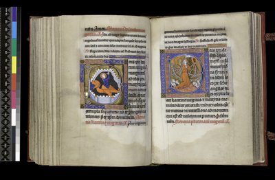 MS 300 f.206v-207r, Stemmerett til St. Margaret og Stemmerett til St. Katarina, fra Psalter and Hours of Isabella of France, Paris, ca. 1265-70 (penn og blekk og tempera på pergament) av French School