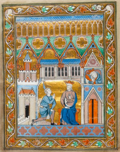 MS 300 fol.VIIi Kong David mottar nyheten om Absaloms død, fra Isabelle av Frankrikes psaltertimer, ca. 1255 av French School