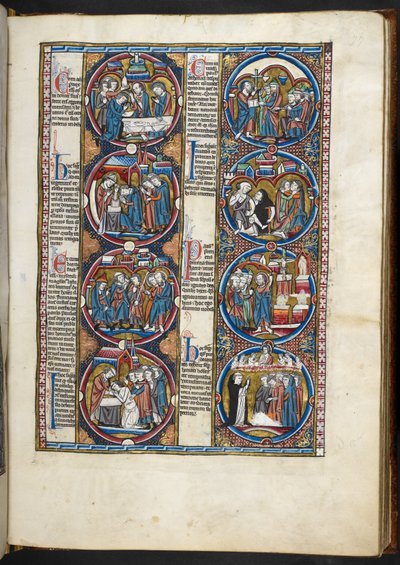 MS. Harley 1527, f.77r, miniatyrer fra Bible moralisée (vellum) av French School
