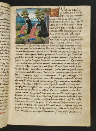 MS Hunter 252 016r-side fra Hundred New News, ca. 1461-62 av French School