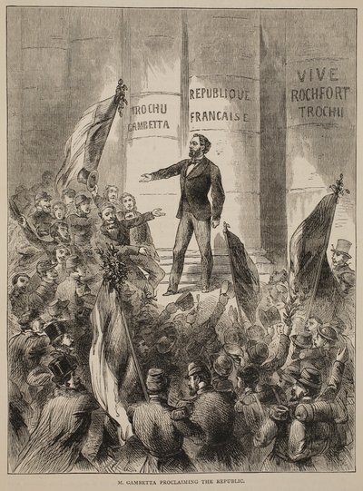 M. Gambetta proklamerer republikken, september 1870, illustrasjon fra Cassells historie om krigen mellom Frankrike og Tyskland, 1870-1871 av French School