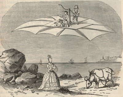 Machine (Glider) av Samuel Musgrave (1732-1780) Gravering i "" Vitenskaper til rådighet for alle - Populær fysikk og kjemi"" av Alexis Clerc - Slutten av 1800-tallet - Privat samling av French School