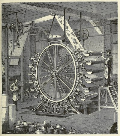 Maskin for utskrift av tapeter i opptil tjue farger, pub. 1873 gravering, 1873. av French School