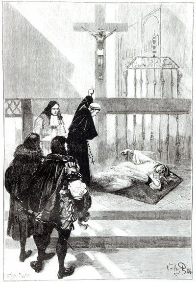 Madame de Sazilles blir utvist i nærvær av hertug Gaston dOrleans, illustrasjon for de besatte av Loudun i Les Mysteres de la Science av Louis Figuier, 1886 av French School