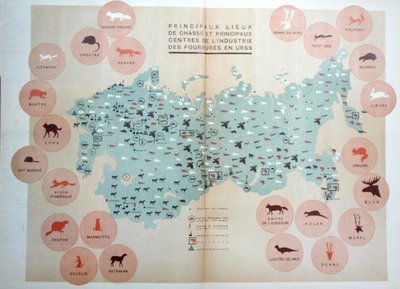 Hovedjaktområder og sentre for pelsdyrindustrien i USSR, illustrasjon fra 