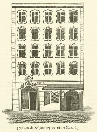 Saltzburg-huset der Mozart ble født (gravering) av French School