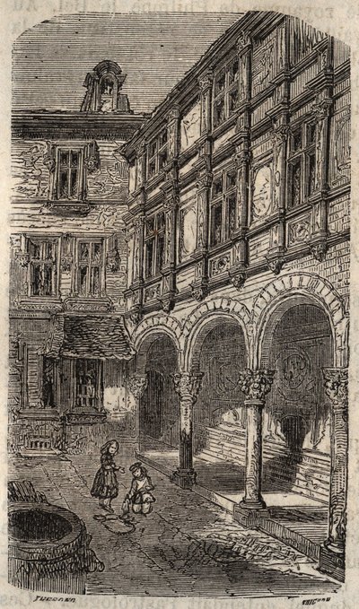 Huset sies å være Agnes Sorel eller Hotel Euverte-Hatte (1524) i Orleans - gravering i "Histoire de France" av Victor Duruy (1811-1894) - 1882 av French School