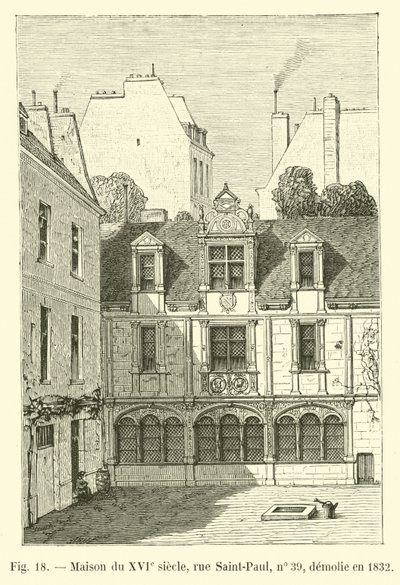 Hus fra 1500-tallet, rue Saint-Paul, nr. 39, revet i 1832 av French School