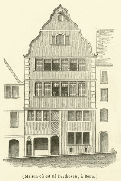 Huset der Beethoven ble født, i Bonn (gravering) av French School