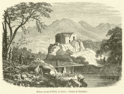 Hus der Paoli ble født, på Korsika (gravering) av French School