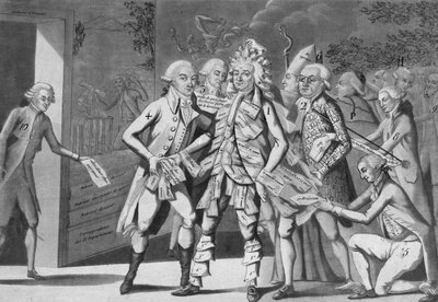 Man in assignates:... group of deputates søker en Brissoter» (Jacques Pierre Brissot de Warville 1754-1793) Anonym. Skrive ut. 1791 av French School